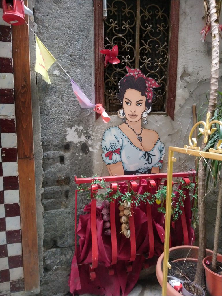 The neighbourhood has many Depiction of Sophia Loren, throughout as the actress lived in Naples for a time and speaks Neapolitan fluently