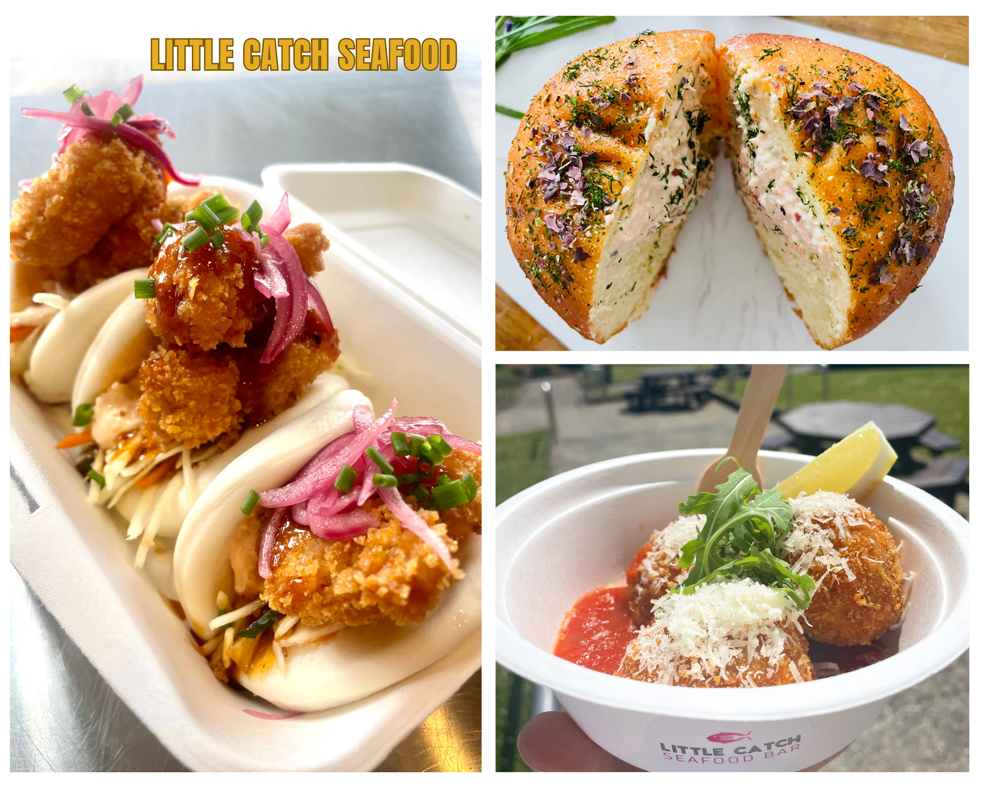 A photo collage of menu favourites by Little Catch Seafood