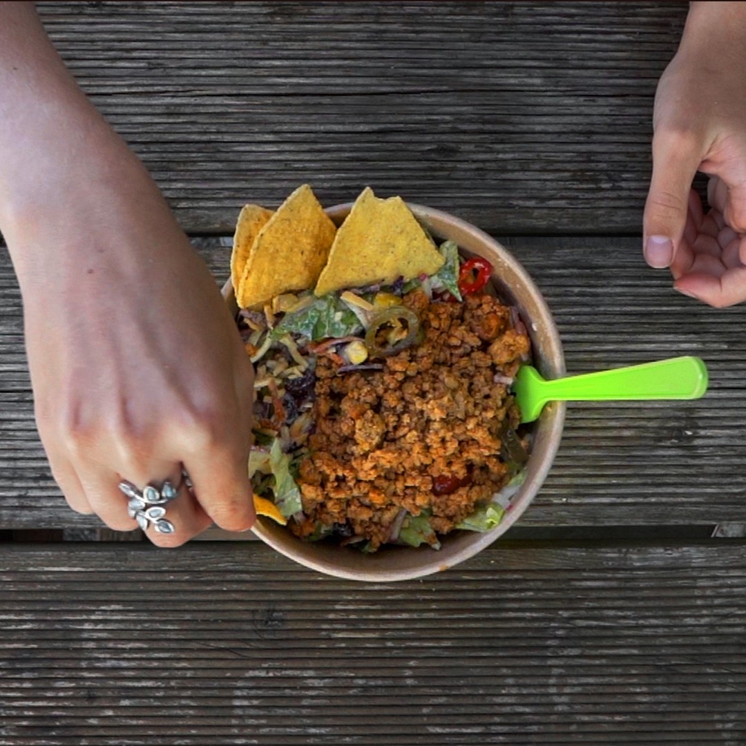 A bowl of taco salad from unbeetable food